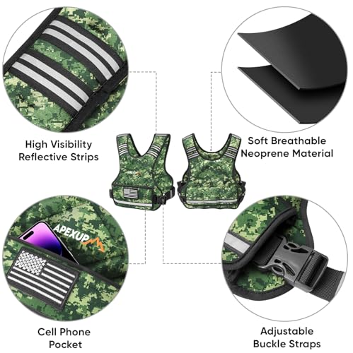 Adjustable Weighted Vest, 4-10lb/12-18lb/20-32lb Vest with 6 Ironsand Weights and Large Pocket, Weight Vest for Men Women Strength Training, Running, Walking - color: Green Digi Camo, size: 12-18lbs