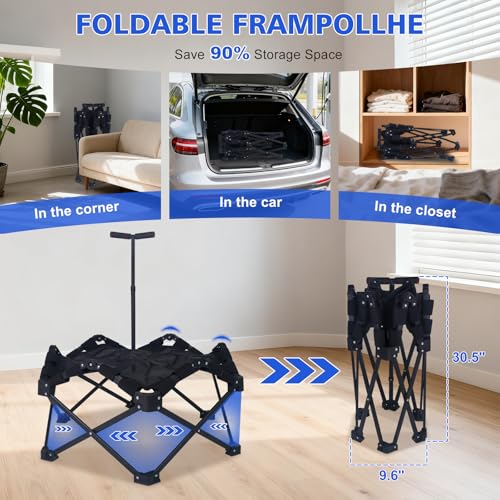Foldable Trampoline, Fitness Rebounder Trampoline with 5-Level Adjustable Foam Handle, Quiet and Stable Exercise Trampoline for Kids Adults, Indoor/Outdoor Mini Trampoline