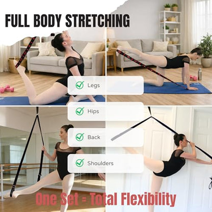 Danzcue Ballet Stretch Strap Set – Professional Dance Flexibility Trainer with Door Anchor, Extra Long Non-Slip Stretching Bands for Ballet, Jazz, Contemporary & Gymnastics