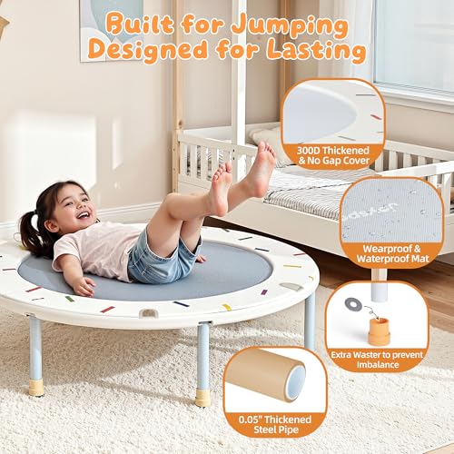 36-Inch Toddler Trampoline with Foam Handle, Foldable Indoor Outdoor Mini Rebounder for Kids Ages 3-6, Safe Elastic Band Design, Non-Slip Oxford Mat, Easy Assembly & Max Load 100 lbs