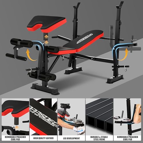 OPPSDECOR 900LBS Weight Bench Set Adjustable Bench Press Set with Squat Rack Foldable Olympic Workout Bench with Leg Developer Preacher Curl Workout Bench for Home Gym Full Body Exercise