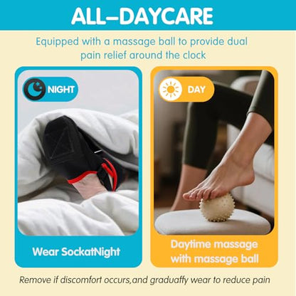 Plantar Fasciitis Night Splint Sock with Massage Ball for Plantar Fasciitis Relief, Soft Plantar Fasciitis Brace for Sleeping Achilles Tendonitis Heel Pain Flat-arch for Women and Men, Medium-Red (1, Red, Medium)