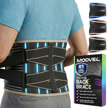 Modvel Back Brace for Lower Back Pain Women and Men – Lumbar Support Belt for Sciatica, Herniated Disc, Muscle Strain – Adjustable Breathable Work Brace with 6 Stays – Support for Posture – Size XXL