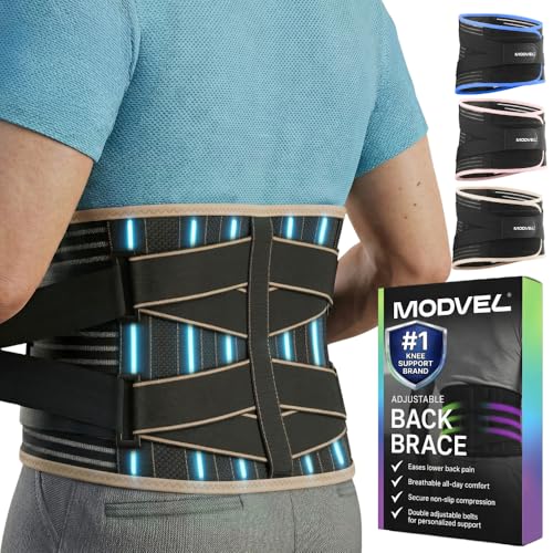 Modvel Back Brace for Lower Back Pain Women and Men – Lumbar Support Belt for Sciatica, Herniated Disc, Muscle Strain – Adjustable Breathable Work Brace with 6 Stays – Support for Posture – Size XXL