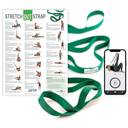 The Original Stretch Out Strap with Exercise Poster – Made in the USA by OPTP – Stretching Strap and Yoga Strap for Stretching, Physical Therapy Exercise and Flexibility