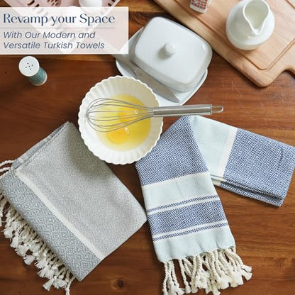TFLC Turkish Cotton Kitchen & Bath Towels, Set of 2, 40x18”, Blue & Gray - color: Blue & Gray, size: 40x18" - Set of 2