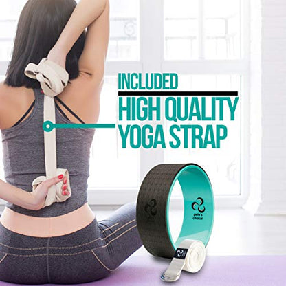 Yoga Wheel with Beginners Guide & Yoga Strap - Back Pain and Tension Relief. Comfy Roller for Stretching, Increase Flexibility. Home Exercise Kit. Ideal for Women Yogis. Improve your Posture.