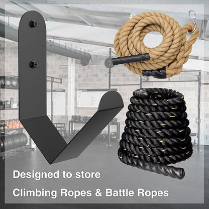 Iron Battle Rope Storage Rack, Wall Mount, Black, 1 Count, Minimalist Style, Solid Pattern, 2.9" x7.5" x11.4", 10kg Max Weight, Home, Garage, Commercial Gym