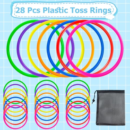28 PCS Ring Toss Rings,Multicolor Plastic Rings,7 Colors - size: 7 inch