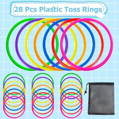 28 PCS Ring Toss Rings,Multicolor Plastic Rings,7 Colors - size: 7 inch