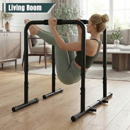 OLIXIS Dip Bar, Adjustable Heavy Duty Dip Bar Station with Soft High-Density Foam Handles, Stabilizer Parallel Parallette Bar Fitness Equipment for Home, Gym, Patio, Office - color: Pitch Black