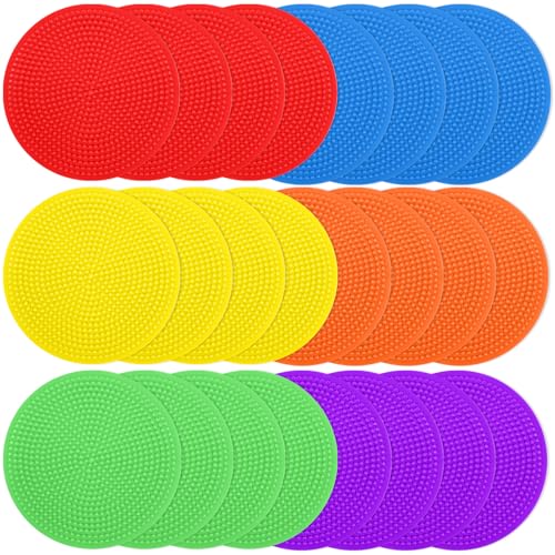 4 Inch & 9 Inch Poly Spot Markers for Gym Floor, Non-Slip Rubber Floor Dots Flat Cones, 6/12/24/60Pcs Agility Markers for Soccer, Basketball, PE Training, Dance & Classroom Activities