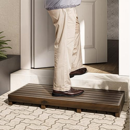 One Step Stool for Elderly (35" Length) - Acacia Wood High Riser Step Stool with Non-Slip Pads - 550 Lbs Wooden Mobility Stepping Stools for Handicap, Bed, Bathroom, Kitchen (Walnut) (Patented) - color: Walnut