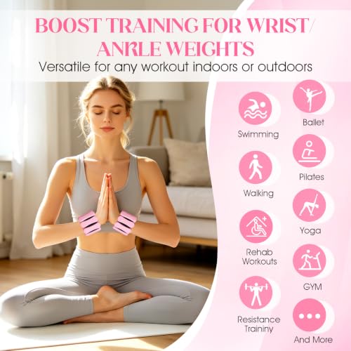 Ankle and Wrist Weights for Women & Men, Adjustable Leg & Arm Weights Set of 2 (1Lbs Each), Weighted Bangles Fits for Yoga, Pilates, Home Gym, Strength Training - color: Pink