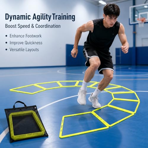 Qianly Football Training Agility Hoops, 50cm Speed Agility Rings with Handbag, Trapezoidal Track and Field Accessories for Children's Exercise