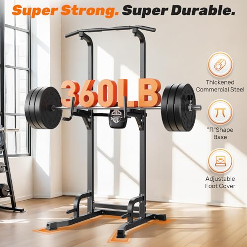 Sportsroyals Power Tower Pull Up Bar Station, 450LBS Stable Pull Up Dip Station for Home Gym Strength Training Equipment | FED Fitness - color: Black