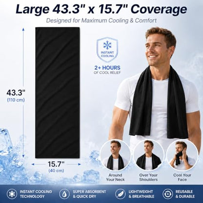 Black Cooling Towel for Neck and Face, 43.3 x 15.7 in - color: Black
