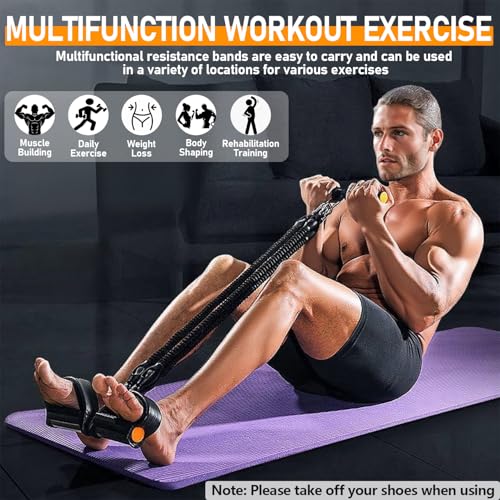 2026 Upgrade Foot Pedal Resistance Band, Adjustable 4-Tube Pedal Ankle Puller Resistance Band with Handle, Multifunction Home Gym Equipment, Stirrup Puller for Men Women for Full Body Exercise - Black