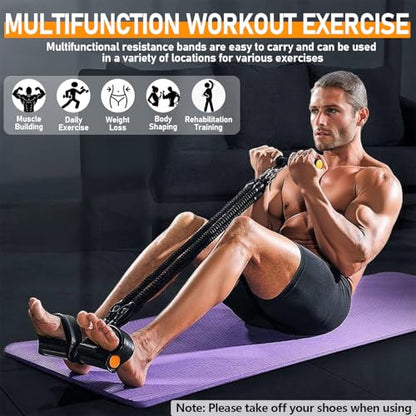 2026 Upgrade Foot Pedal Resistance Band, Adjustable 4-Tube Pedal Ankle Puller Resistance Band with Handle, Multifunction Home Gym Equipment, Stirrup Puller for Men Women for Full Body Exercise - Black