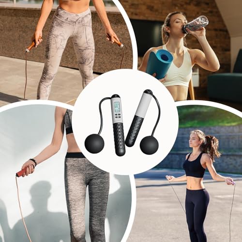 Rope Less Jump Rope Weighted - Digital Jump Counter Trainer, Ball Bearing Exercise Skipping System, Cordless Fitness Speed Jumper, Portable Calorie Workout Equipment For Men Women Cardio Training