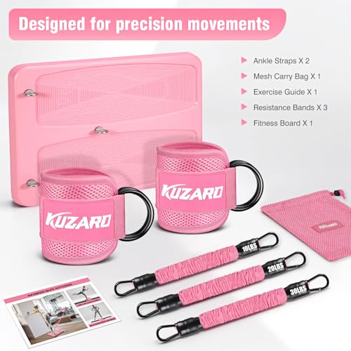 Glute Workout Equipment, Leg & Hip Exercise Equipment for Women, Resistance Bands with Ankle Straps & Exercise Board for Home Gym Fitness, Kickbacks, Hip Thrusts, Lower Body Training