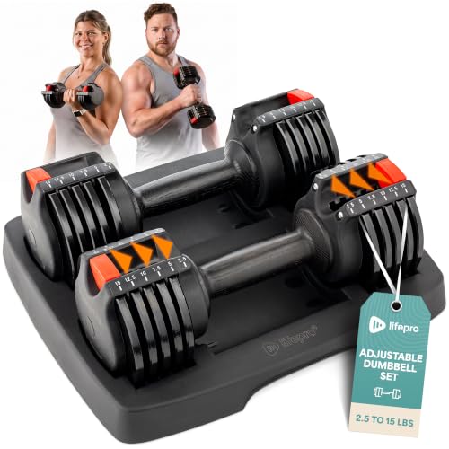 Lifepro Adjustable Dumbbells & Weights for Home Gym, Quick-Adjust - color: Black & Orange