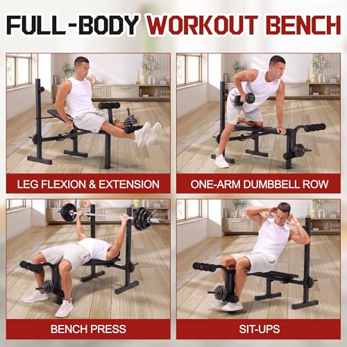OPPSDECOR Foldable Weight Bench Set with Squat Rack and Preacher Curl Pad - color: Onyx