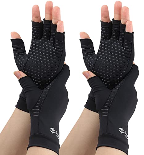 2 Pairs Compression Gloves for Women and Men, Fingerless Copper Arthritis Gloves for Rheumatoid Arthritis Osteoarthritis Carpal Tunnel, Hand Pain Relief and Support, Open Finger (Black, Medium) - size: Medium (2 Pair)