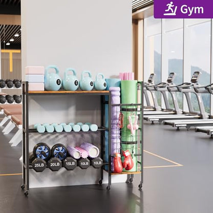 HavenlyYouth Dumbbell Rack, Gym Storage Rack, Weight Rack for Home Gym, Dumbbells, Kettlebells, Yoga Mats & More Space-Saving Home Gym Organizer