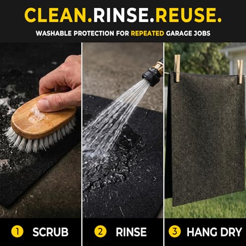 Oil Spill Mat - Garage Floor Mat, Absorbent Oil Pad, Premium Maintenance Mat, Waterproof, Contain Liquid, Protect Garage Surface from Spill & Stain, Reusable, Washable, Durable, Black, 29”x36”