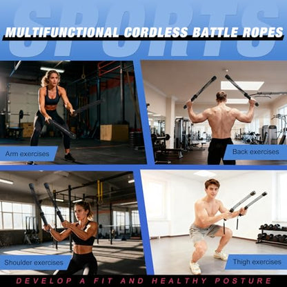 2-in-1 Ropeless Battle Ropes (2-Pack), Adjustable to Resistance Training Stick – Portable Full Body Workout for HIIT, Cardio, Strength & Muscle Training, Low-Impact Home Gym Equipment for Men & Women