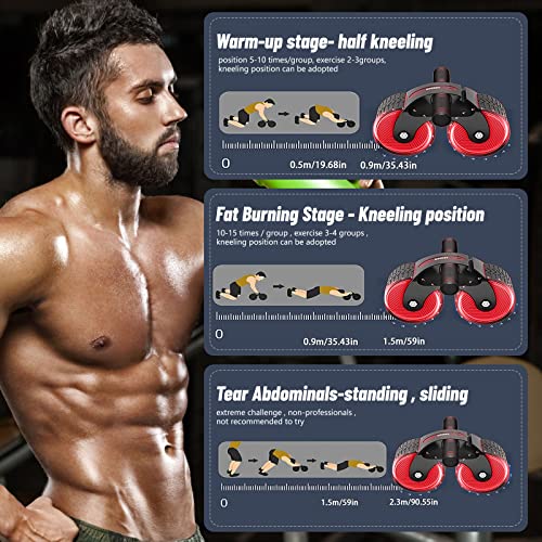Automatic Rebound Abdominal Wheel With Kneeling Pad, Ab Wheel Roller With Mobile Phone Bracket For Abdominal Core Strength Training (Red)