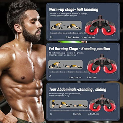 Automatic Rebound Abdominal Wheel With Kneeling Pad, Ab Wheel Roller With Mobile Phone Bracket For Abdominal Core Strength Training (Red)