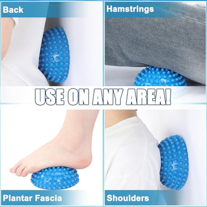 2 Pcs Half Round Massage Ball for Feet Blue Spiky Massage Ball for Adults Sports, Stability Training, Muscle Balancing Therapy, Yoga Gymnastics Exercise - color: Blue