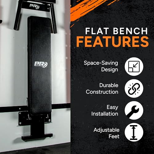 PRx Performance Folding Wall Mounted Flat Weight Bench - Home Gym Equipment, Space-Saving Workout Bench, Full Body Exercise, Weightlifting, Bench Press Seat, Ideal For Gym Enthusiasts - Black