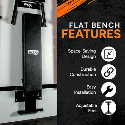 PRx Performance Folding Wall Mounted Flat Weight Bench - Home Gym Equipment, Space-Saving Workout Bench, Full Body Exercise, Weightlifting, Bench Press Seat, Ideal For Gym Enthusiasts - Black