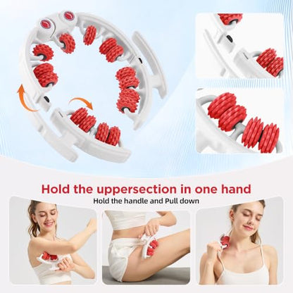 Cellulite Massage Tool, Anti-Cellulite Roller- Lymphatic Drainage Massager - Muscle Roller, Deep Fascia Massage, Dimpled Skin Removal, Legs/Thighs/Buttocks (15 Wheel - Red) - color: White and Red