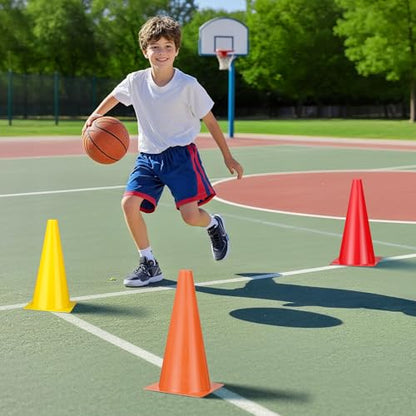 12 Inch Durable Cones,12pcs Versatile Plastic Traffic Cones and Soccer Cones for Sports Training,Agility Drills,Parking Safety,Basketball Training,Football Training.