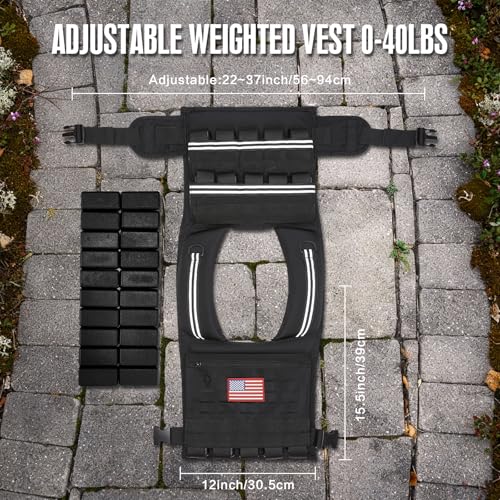 KRYLIX Adjustable Weighted Vest for Men and Women 40lbs Heavy Duty Workout Vest with Removable Iron Weights & Reflective Stripe for Strength Training Running Rucking and Calisthenics