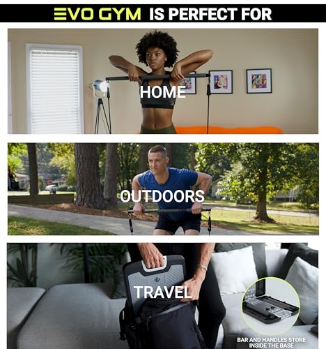 EVO Gym - Portable Home Gym Strength Training Equipment, At Home Gym | All in One Gym - Resistance Bands, Base Holds Gym Bar & Handles for Travel | Portable Gym & Home Exercise Equipment - style: Advanced - 8 Bands (220 Pounds)