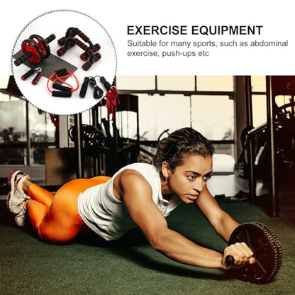 PRETYZOOM Abdominal Wheel Exercise Roller Set with Dual Red Wheels, 7pcs Core Training Kit with Knee Pads for Home Ab Workout, Unisex Fitness Equipment for Men and Women