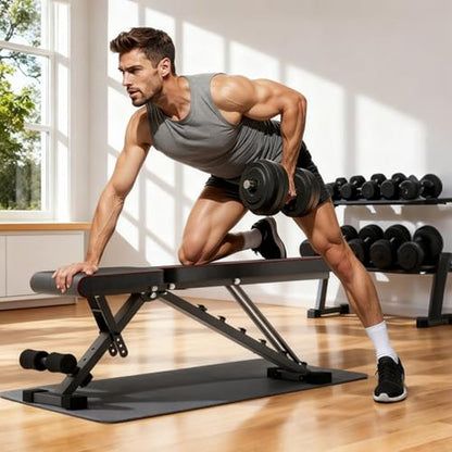 2026 ALSO GO New Adjustable Weight Bench, Workout Benches with Leg Extension, Foldable Incline Decline Bench Press, Roman Chair, Full Body Strength Training Equipment for Home Gym - color: Deep Black