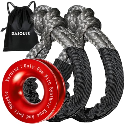 Synthetic Soft Shackle Rope 1/2 Inch x 22 Inch Gray Recovery Tow Shackles with Red Recovery Ring 56,000lbs Breaking Strength Offroad Soft Shackle Recovery Kit for Truck, Jeep, SUV, UTV, ATV