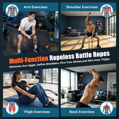 Cordless Battle Ropes with Adjustable Resistance Springs - Weighted Ropeless Battle Rope for Home Gym Exercise, Portable Workout Equipment for Strength Training & Cardio Fitness