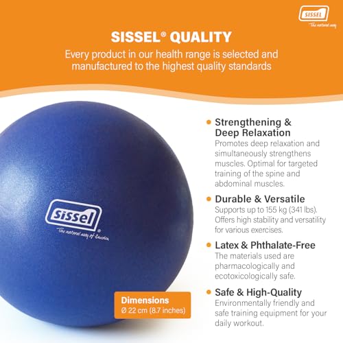 SISSEL Pilates Soft Ball Gray | 8.5 in | Phthalate- & Latex-Free PVC | for Deep Relaxation & Muscle Strengthening | 340 lbs Capacity | Includes Exercise Guide