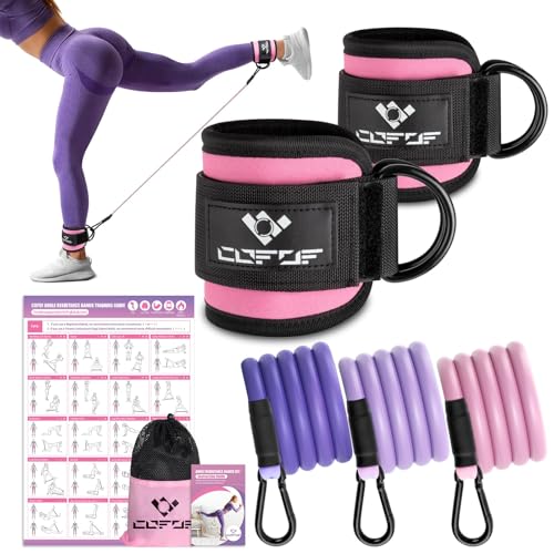 Ankle Resistance Bands with Cuffs, Leg Exercise Equipment with Poster - color: Pink