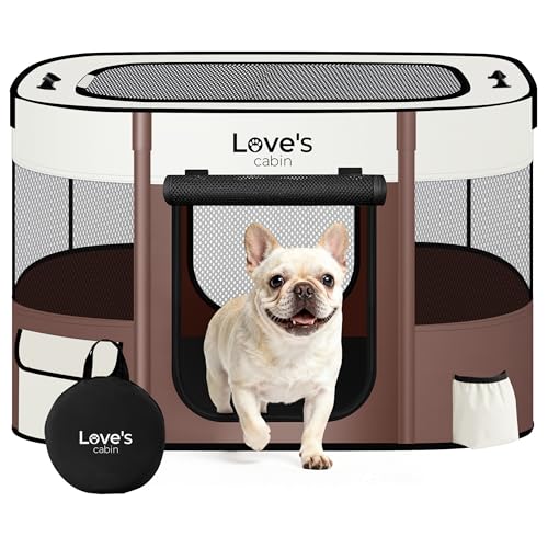 Love's cabin Pet Puppy Dog Playpen, Small Dog Tent Crates Cage Indoor/Outdoor, Portable Exercise Playpen for Cat, Foldable Pop Up Dog Kennel Playpen with Carring Case (S, Brown) - color: Brown, style: Small