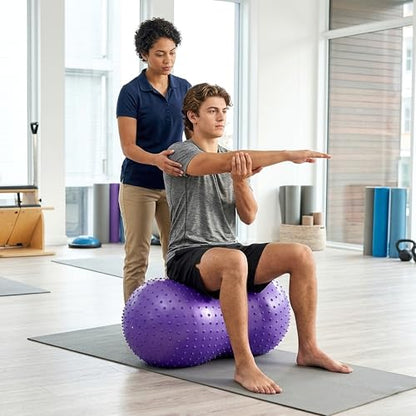Sensory Peanut Ball 35x18 Inch, Anti Burst Peanut Shaped Therapy Ball with Air Pump, Yoga Exercise Ball for Pregnancy Labor Fitness Balance Core Physical Strength Training Flexible Wiggle Seating