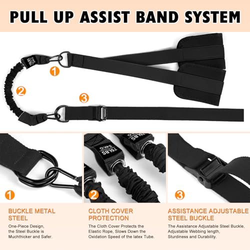 Two Foot Pull Up Assistance Bands,Heavy Duty Pull Up Workout Bands,Adjustable Weight/Size with Comfortable Fabric Feet/Knee Rest for Home Gym Strength Training