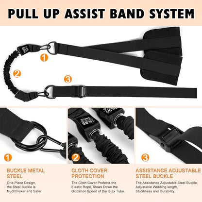 Two Foot Pull Up Assistance Bands,Heavy Duty Pull Up Workout Bands,Adjustable Weight/Size with Comfortable Fabric Feet/Knee Rest for Home Gym Strength Training
